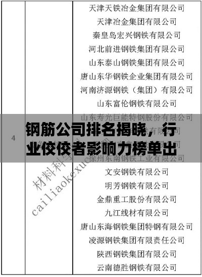 鋼筋公司排名揭曉，行業佼佼者影響力榜單出爐！
